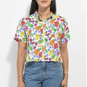 A-Lab Kona Mixed Fruit Crop Short Sleeve Button Up Shirt